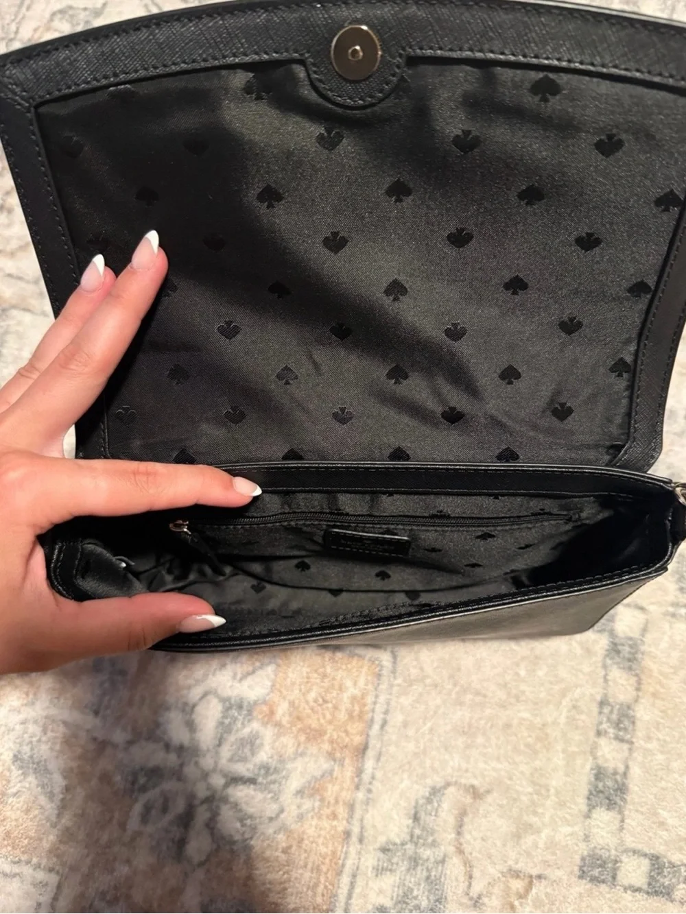 kate spade Black Leather Crossbody with Gold Chain